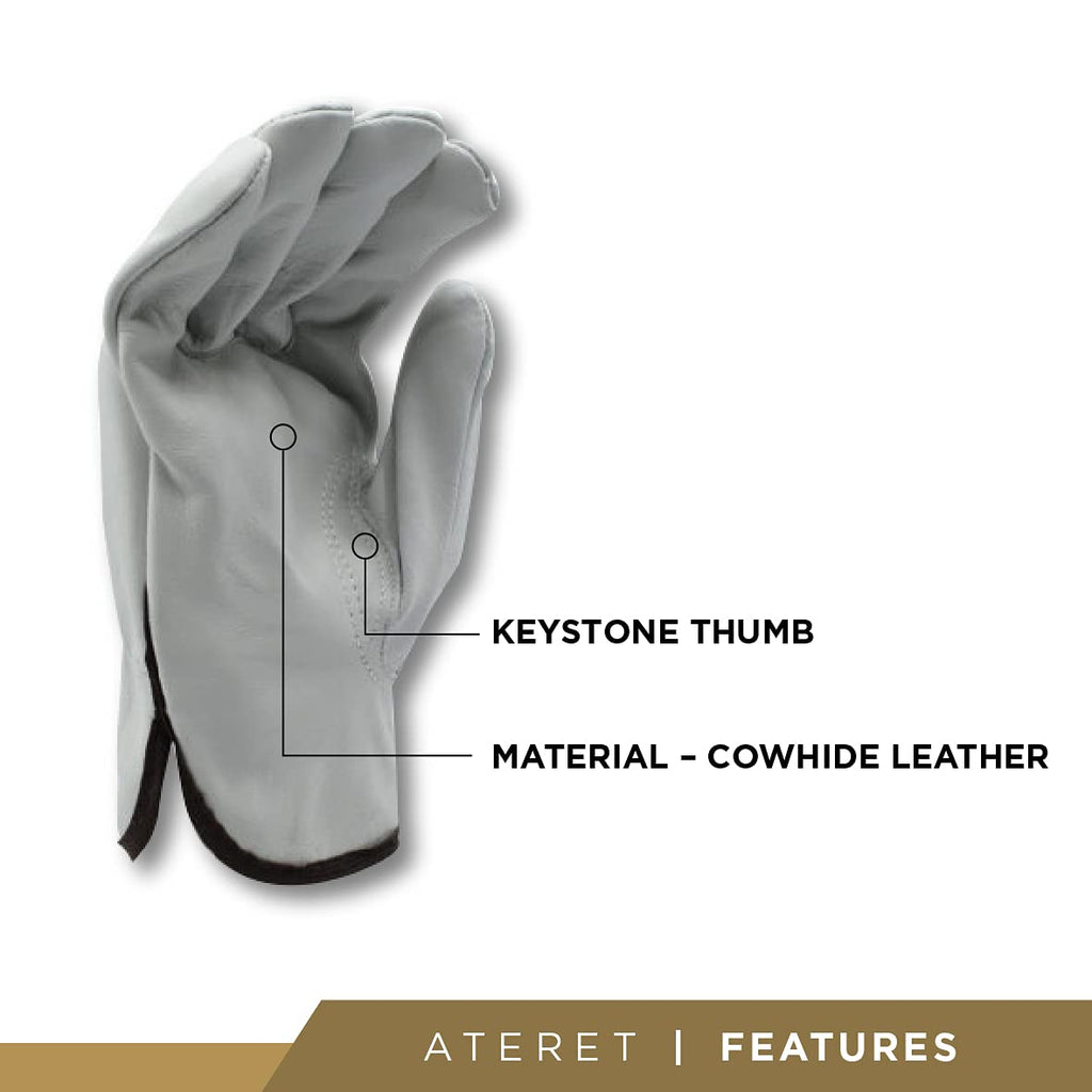 Bundle Cowhide Leather Driver Work Gloves & Safety Glasses (12, 2X-Large)