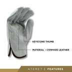 Bundle Cowhide Leather Driver Work Gloves & Safety Glasses (12, 2X-Large)