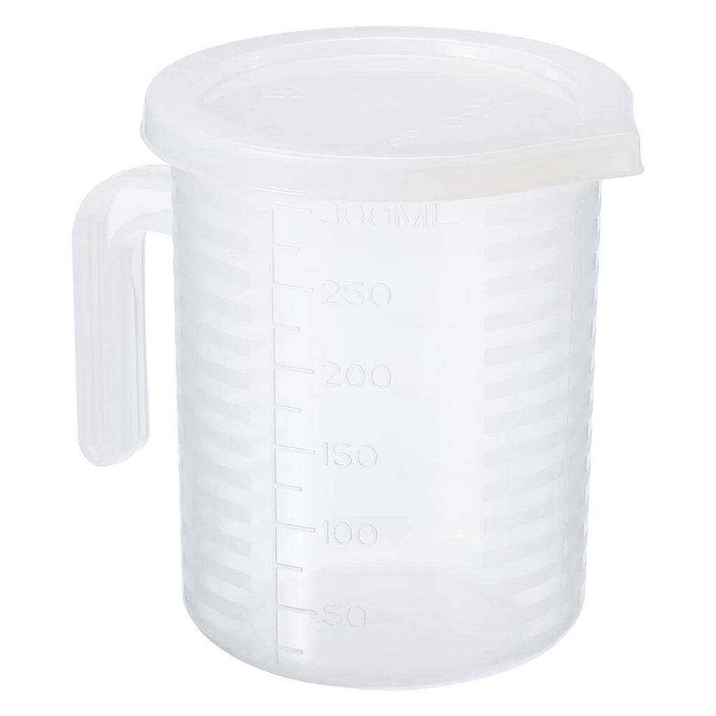 Graduated Beaker, 250ml PP Plastic Liquid Measuring Cup Double Sided Graduations with Handle Lid and Spout for Lab