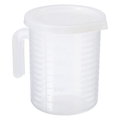 Graduated Beaker, 250ml PP Plastic Liquid Measuring Cup Double Sided Graduations with Handle Lid and Spout for Lab