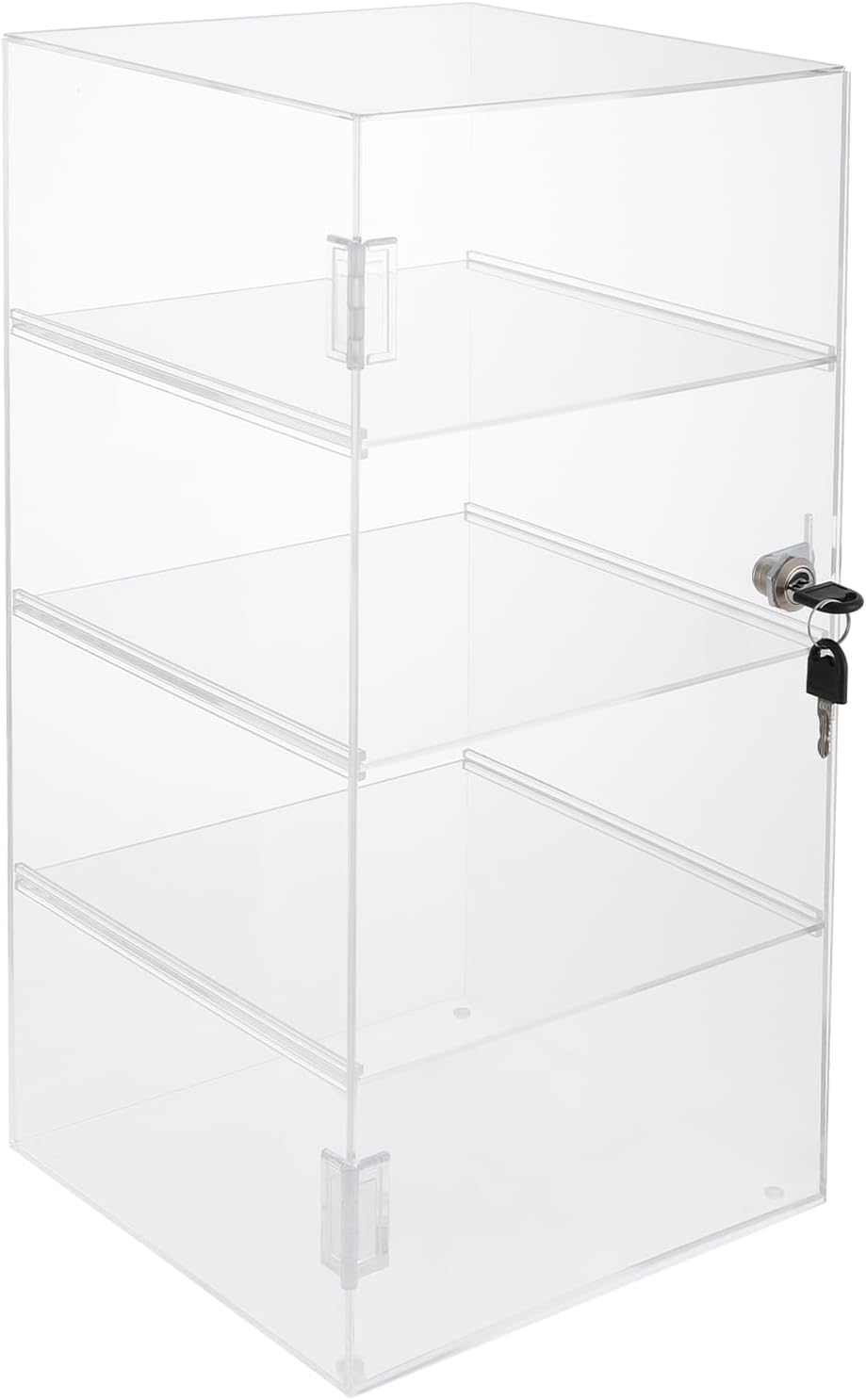 4 Shelf Acrylic Display Case with Lock, Clear Locking Countertop Showcase | Clear Acrylic Countertop Display Case for