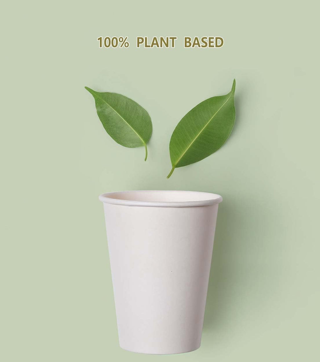 [50 pack 12 oz Compostable Coffee Cups with Lids and Kraft Sleeves