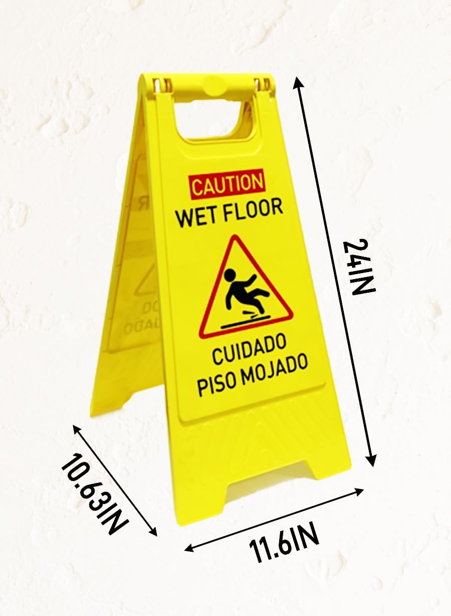 3-Pack Caution wet floor sign, 24 in. (approx. 60 cm) Height,Bright Yellow Double-Sided Folding A-Shaped Frame