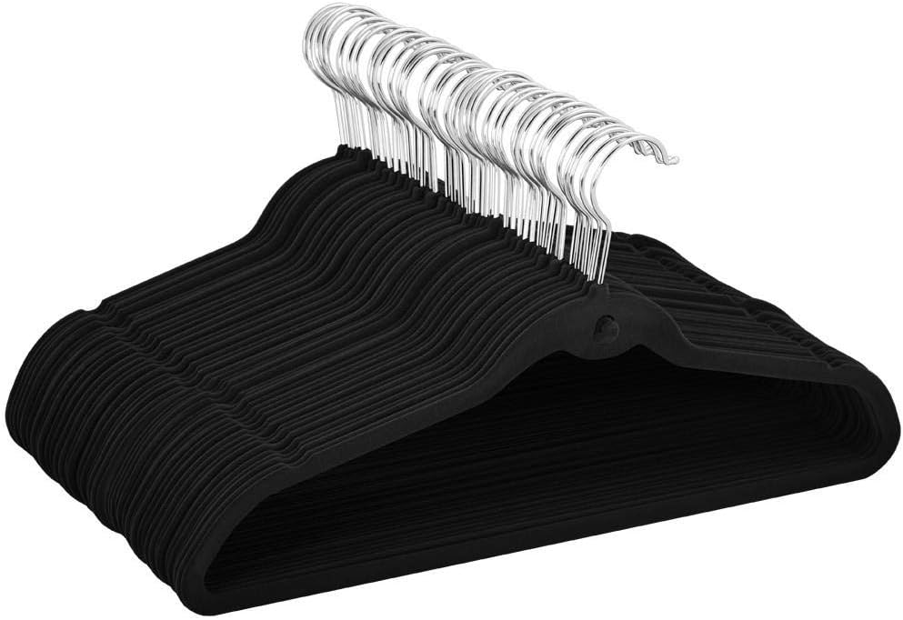 100 Pack Velvet Hangers, Non-Slip Cascading Design, Swivel Hook | 360° Swivel Hook: Easily adjust hanging direction