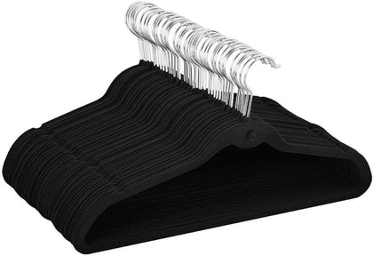 100 Pack Velvet Hangers, Non-Slip Cascading Design, Swivel Hook | 360° Swivel Hook: Easily adjust hanging direction
