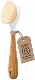 Kitchen Dish Brush, Bamboo Handle & Strong Bristles, White 1pk