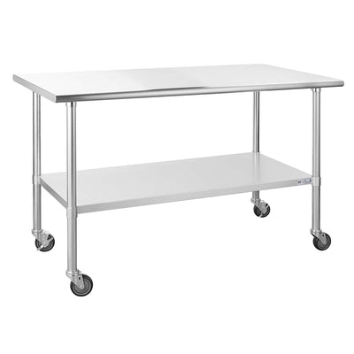 Hally Stainless Steel Table for Prep&Work 30" x 60" with Wheels Commercial
