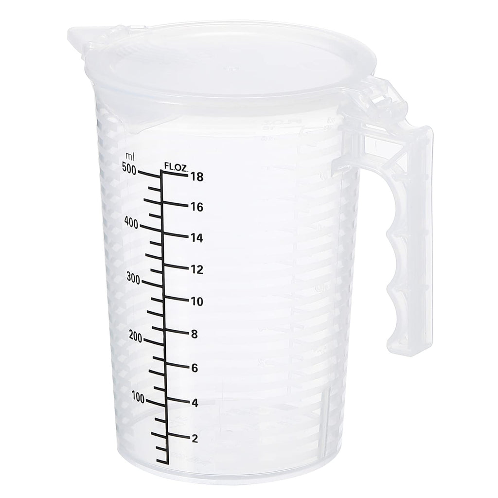 Graduated Beaker, 500ml PP Plastic Liquid Measuring Cup Double Sided Black Graduations with Handle Lid and Spout for