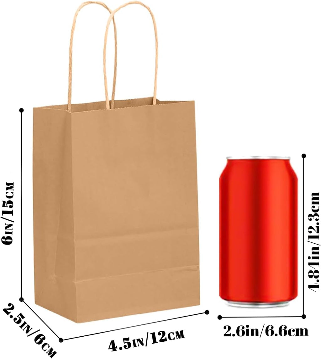 30-Packs Brown Gift Bags with Handles Bulk 4.5"x2.5"x6" Mini Size Party Paper Bags