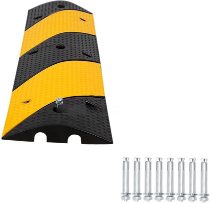 3.3 FT Heavy Duty Rubber Speed Bump 2-Pack, 2 Channel Driveway Cable Protector Ramp with Bolts for Parking Lots