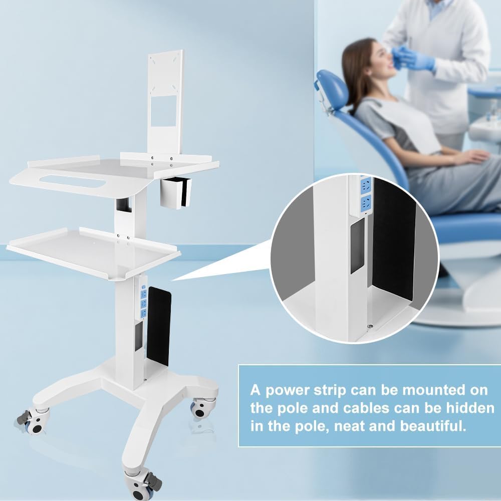 Dental Clinic Cart - Medical cart with Two Trays and Scanner Holder, Medical Trolley with Wheels