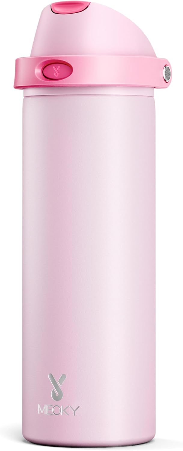 24 oz Insulated Water Bottle for Sports: Meoky Stainless Steel Water Bottle with 2-in-1 Straw and Spout Lid - Leak
