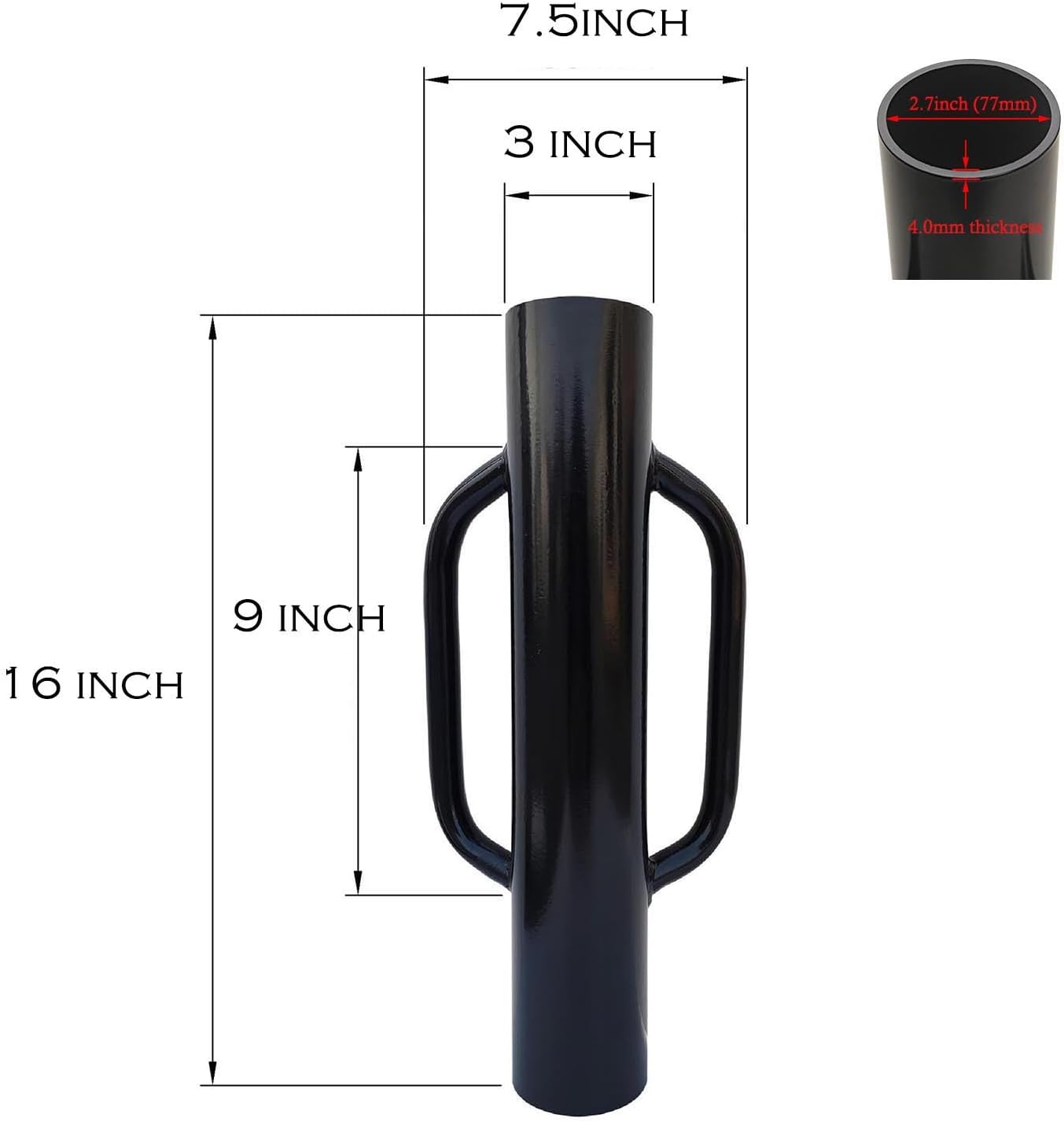 16 Inch Black Fence Post Driver with Handle 12 LB Steel T Post Pounder Portable Hand Post Rammer for Wooden Posts U