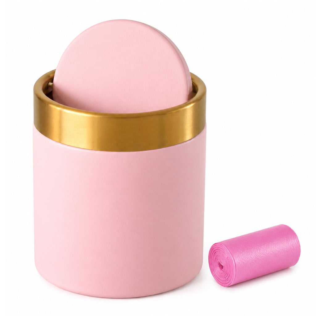 Pink Mini Trash Can with Swing Lid, 0.4 Gal Metal Countertop Bin