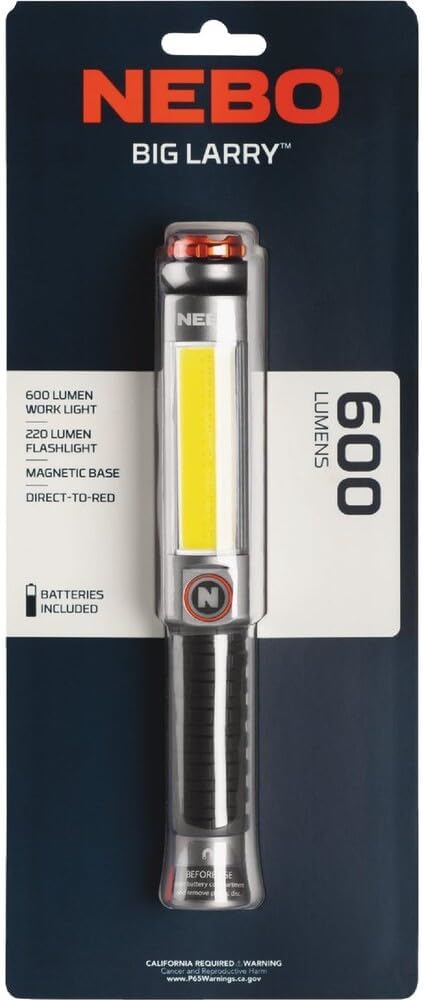 Big Larry 3 Work Light | Alkaline Batteries Included, 600 Lumens, 7 Light Modes, Magnetic COB Task Lamp & LED
