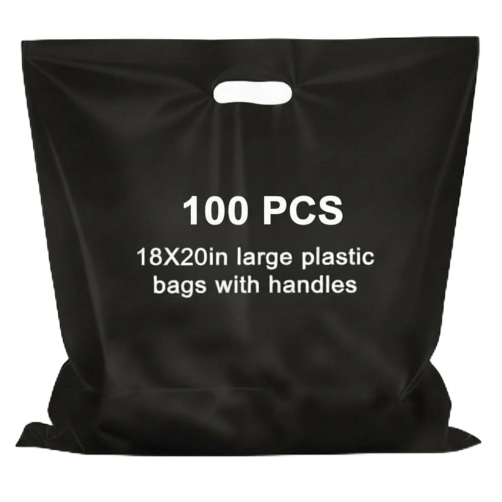 100 Pcs 18 x 20 Inches Plastic Shopping Bags with Handle, Black