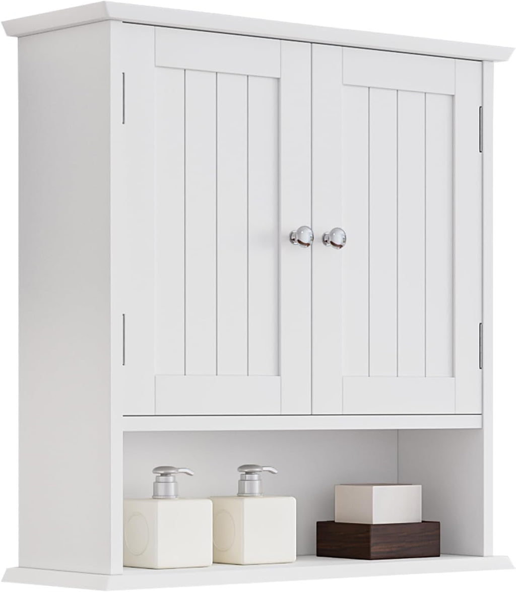 Bathroom Wall Cabinet, Bathroom Cabinet Wall Mount with 2 Doors and Open Shelf, Over The Toilet Wall Storage Cabinet
