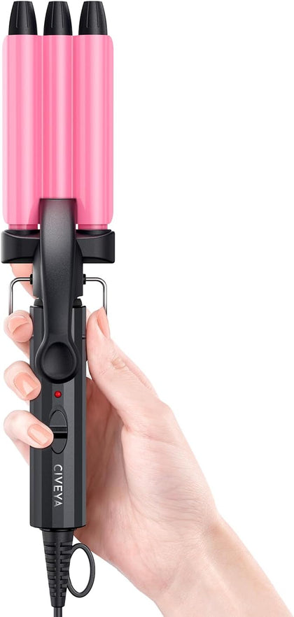 Mini Crimper for Short Hair 1/2 Inch, Small Crimper Hair Tool for Tight Beach Waves, 3 Barrel Waver with Argan Oil