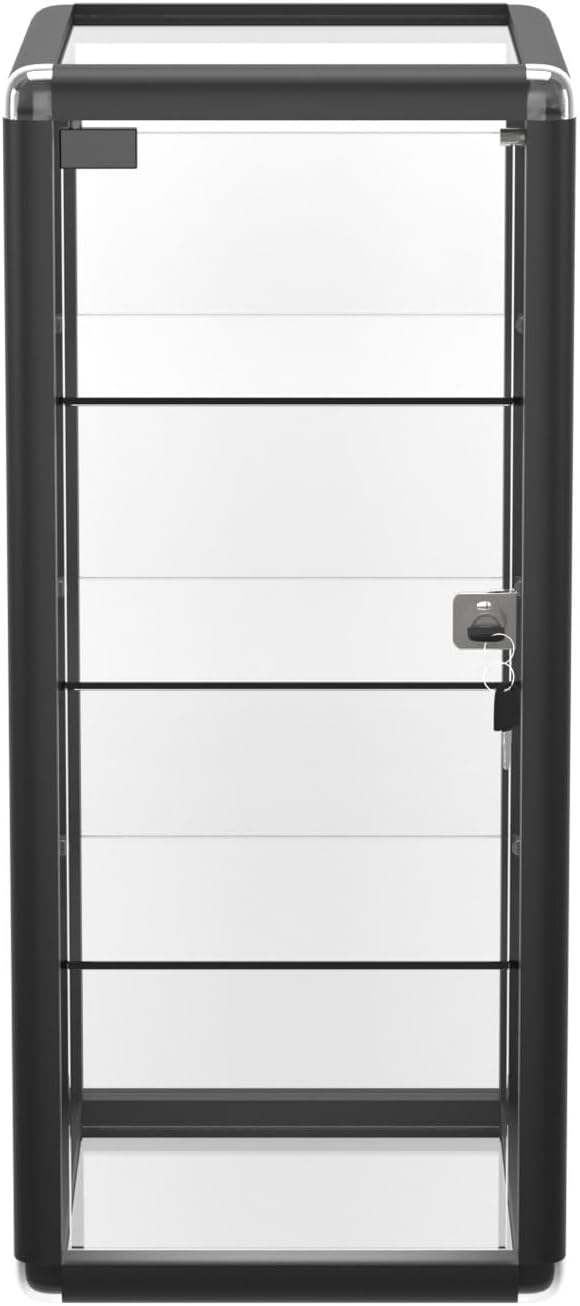 14" W x 27" H x 12" D Black Aluminum Frame Tempered Glass Countertop Display Case - Durable and Clear Tabletop