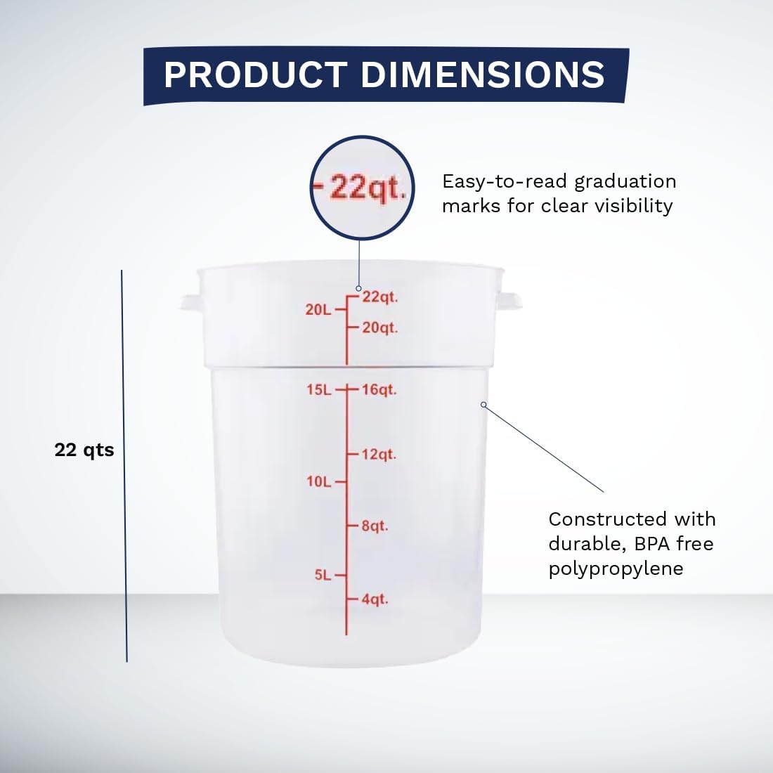 29A-061 Round Food Storage Container - 20 Qt. Capacity - Translucent - NSF (Lid Not Included)
