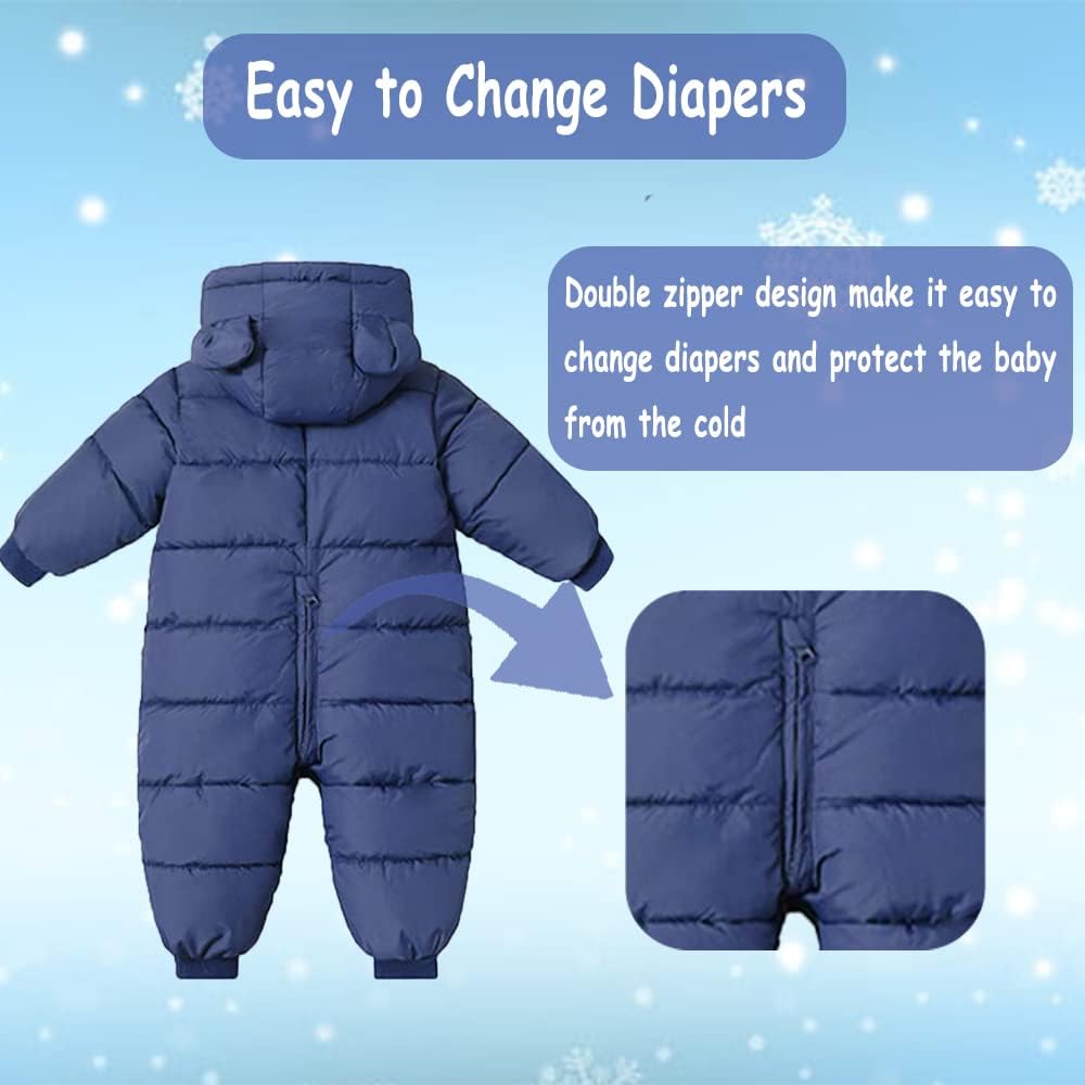 Infant Toddler Snowsuit Cute Baby Bear Suit Newborn Winter Coat Warm Hooded Jumpsuit for Boys Girls