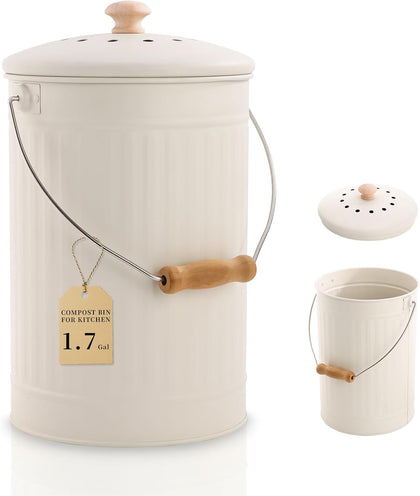 1.7 Gal Kitchen Compost Bin with Smell Proof Lid,Odorless Bin for Indoor Countertop,100% Rust Proof Compost Bucket