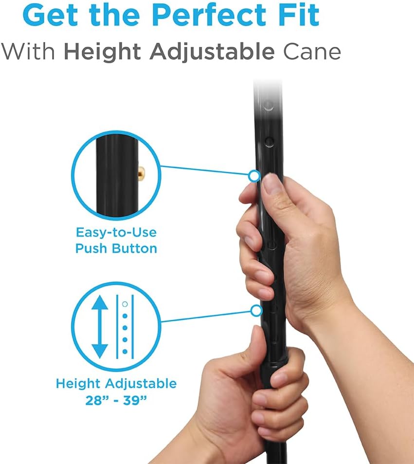 Offset Walking Cane for Seniors, Men & Women – Lightweight Adjustable Walking Cane with Soft Foam Grip, Wrist Strap