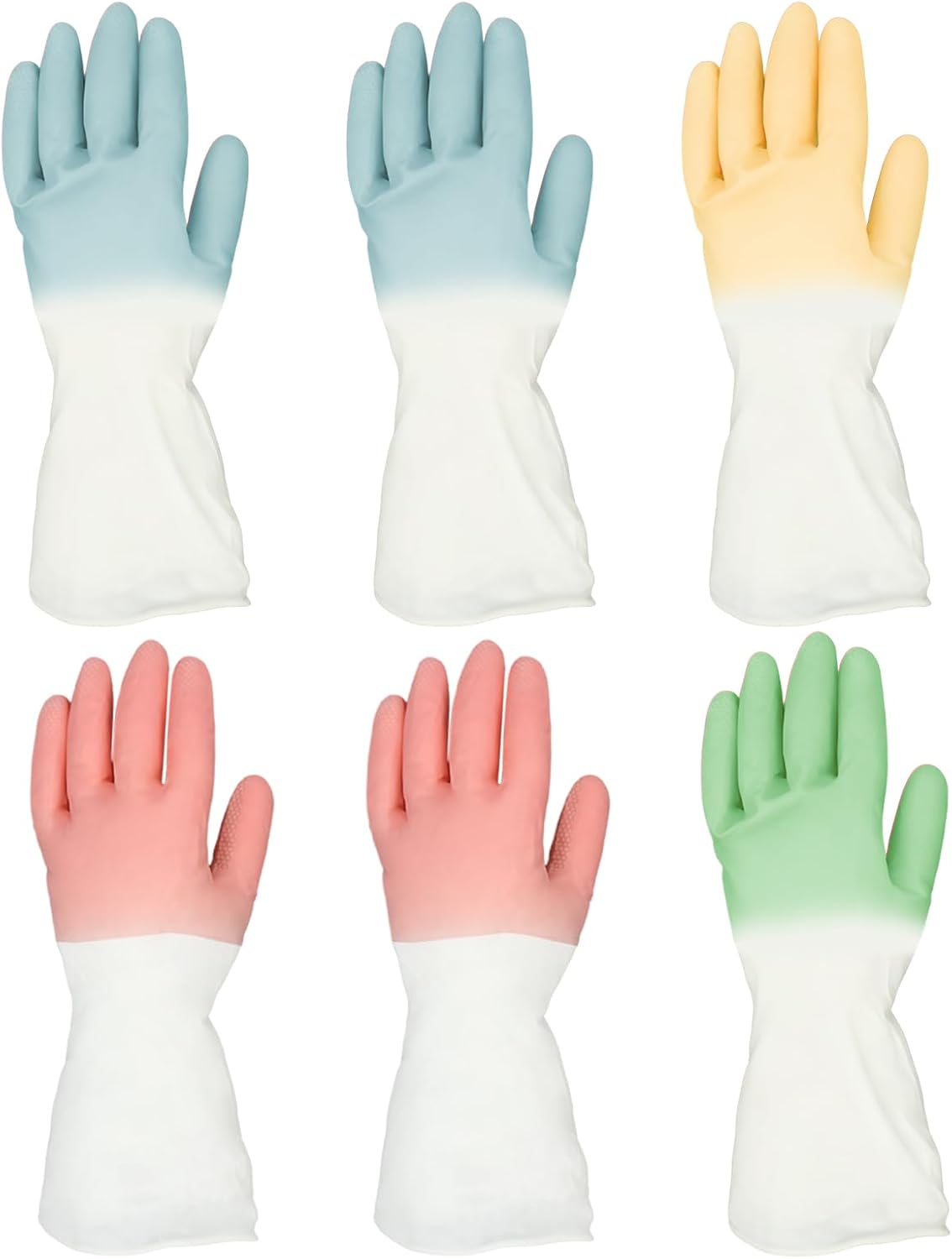 Rubber Dishwashing Gloves 6 Pairs, Rubber Cleaning Gloves for Household Washing Dishes Cleaning Gardening, Colorful
