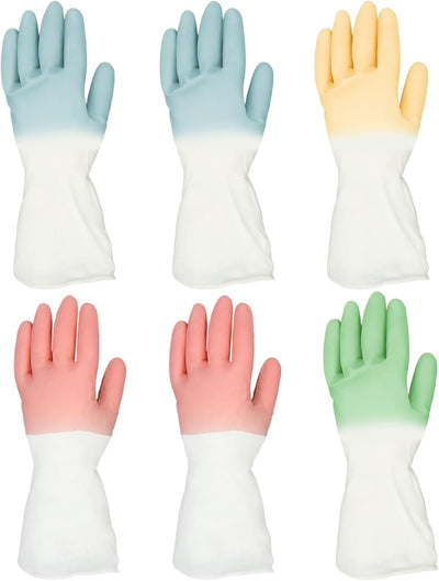 Rubber Dishwashing Gloves 6 Pairs, Rubber Cleaning Gloves for Household Washing Dishes Cleaning Gardening, Colorful