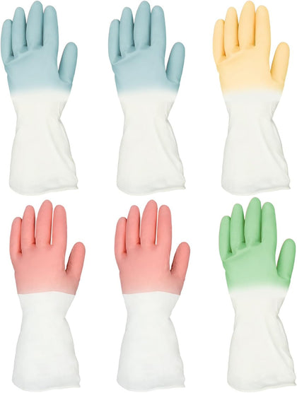Rubber Dishwashing Gloves 6 Pairs, Rubber Cleaning Gloves for Household Washing Dishes Cleaning Gardening, Colorful