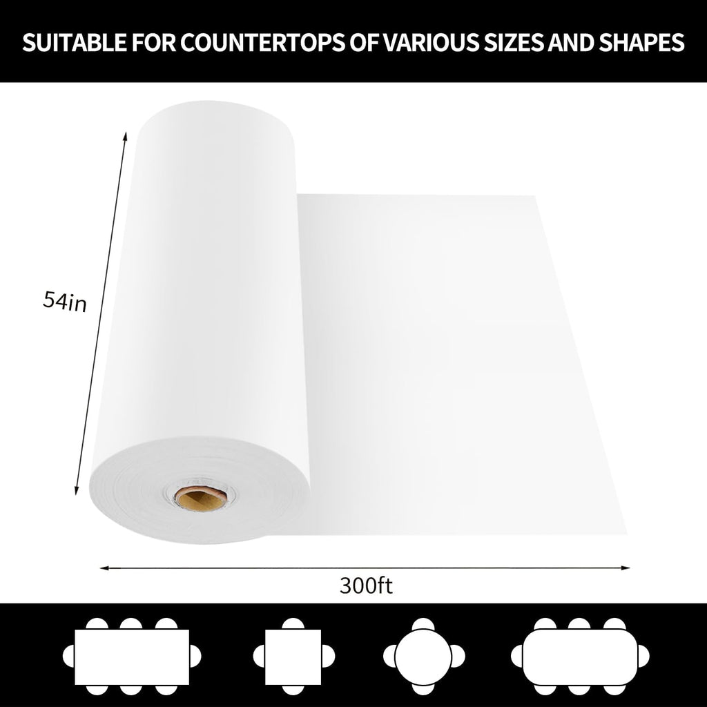 White Plastic Table Cloth Disposable Tablecloth Roll 54 Inch X 300 Feet Plastic Table Cover Roll with Slide Cutter