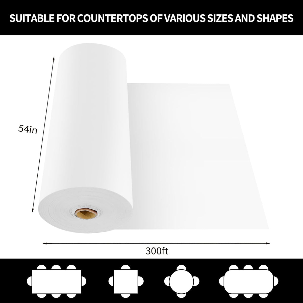White Plastic Table Cloth Disposable Tablecloth Roll 54 Inch X 300 Feet Plastic Table Cover Roll with Slide Cutter