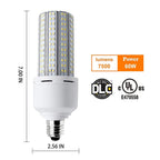 2 Pack LED Corn Light 600W Equivalent LED Corn Bulb 7500 Lumen 60W Large Area Cool Daylight White E26/E27 Medium Base