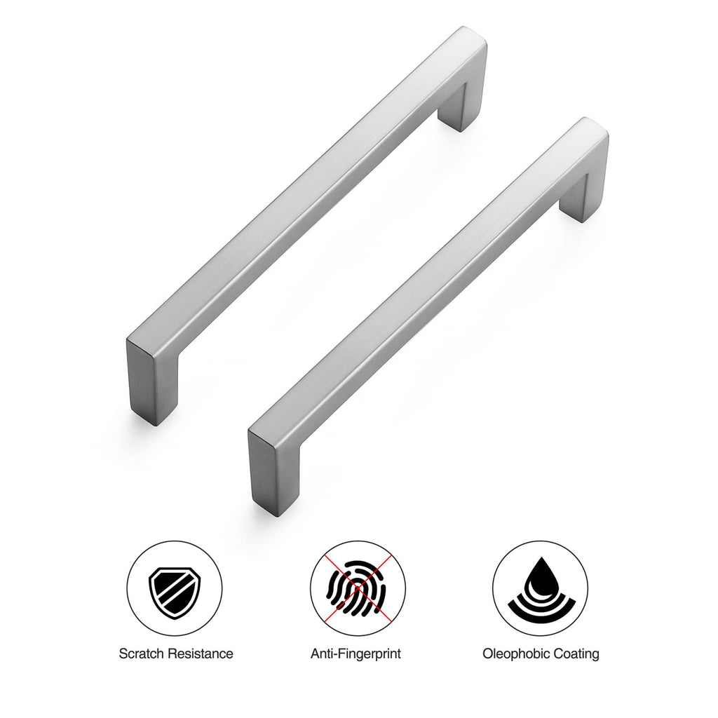 Brushed Nickel Square Solid Cabinet Handles, 5 Inch, 20 Pack