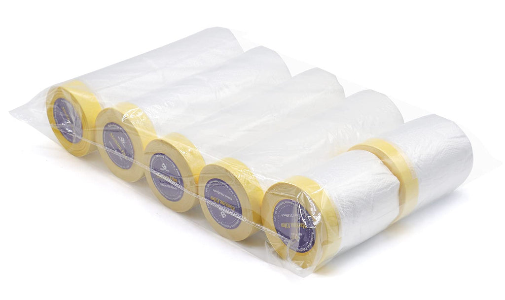 6Rolls Pre-Taped Masking Film, Tape and Drape for Automotive Painting Covering, 3 Multi Size x 66Feet/ Roll