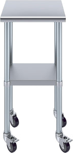 18" x 18" Stainless Steel Work Table with Casters | Heavy Duty Metal Utility Table On Wheels | Kitchen Island Cart