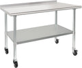 HARDURA Stainless Steel Table with Wheels 30X48 Inches, 2" Backsplash