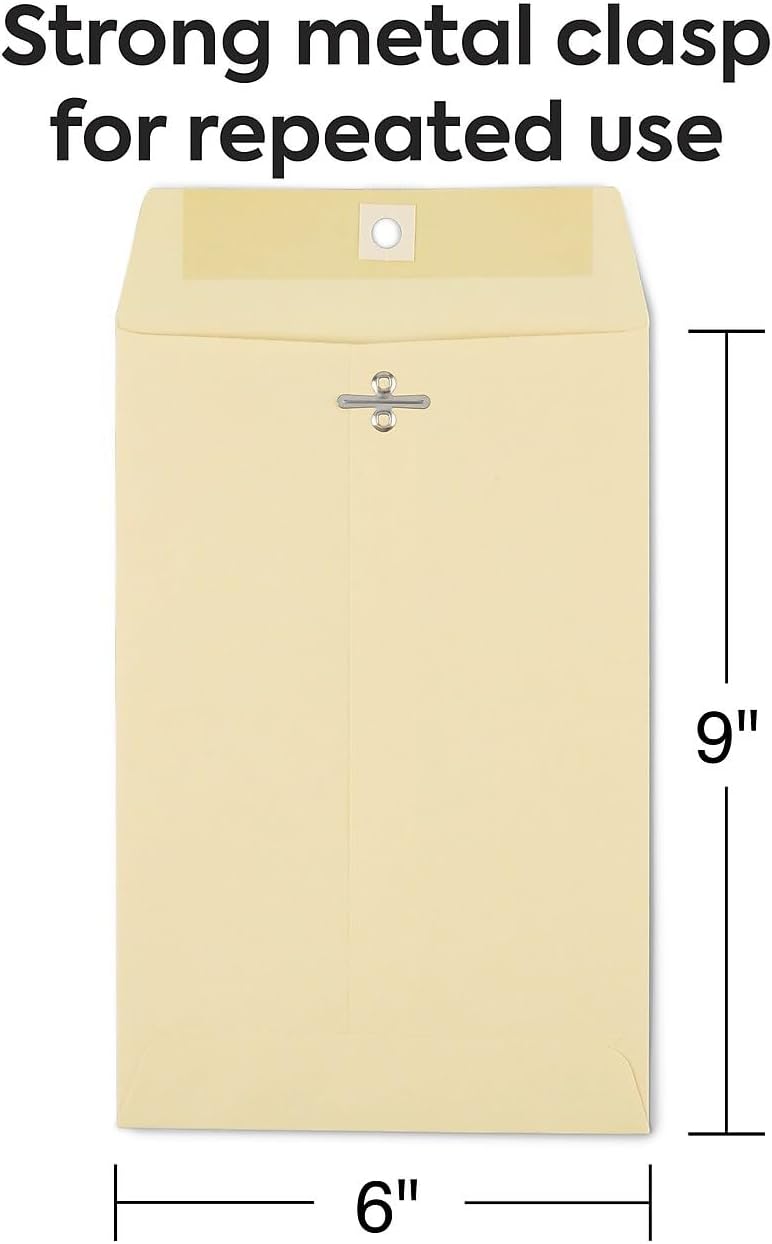 6x9 Extra-Heavyweight Clasp Envelopes, Manila, 100/Box