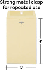 6x9 Extra-Heavyweight Clasp Envelopes, Manila, 100/Box
