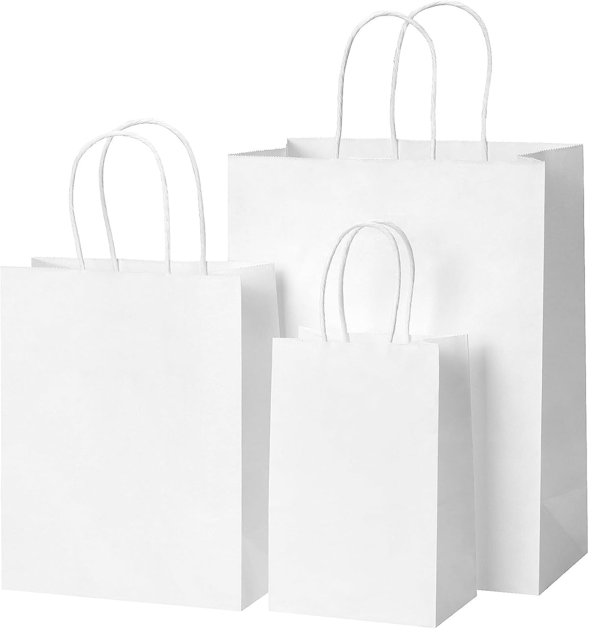 100pcs White Paper Bags with Handles Bulk, Gift Bags Assorted Sizes