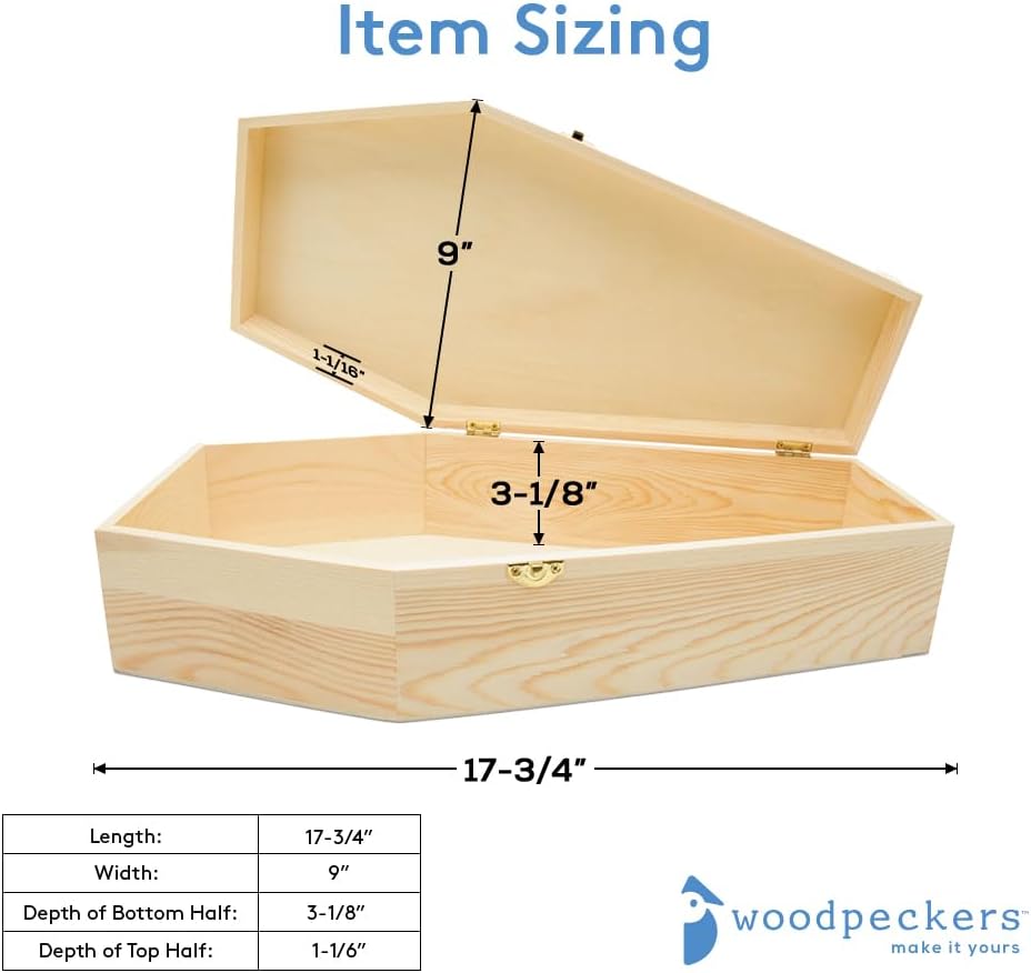 Wooden Memorial Keepsake Box, 17-3/4 Inch Pet Casket, Wooden Coffin Tray, Unfinished Wood, Pack of 1 for Small Pet