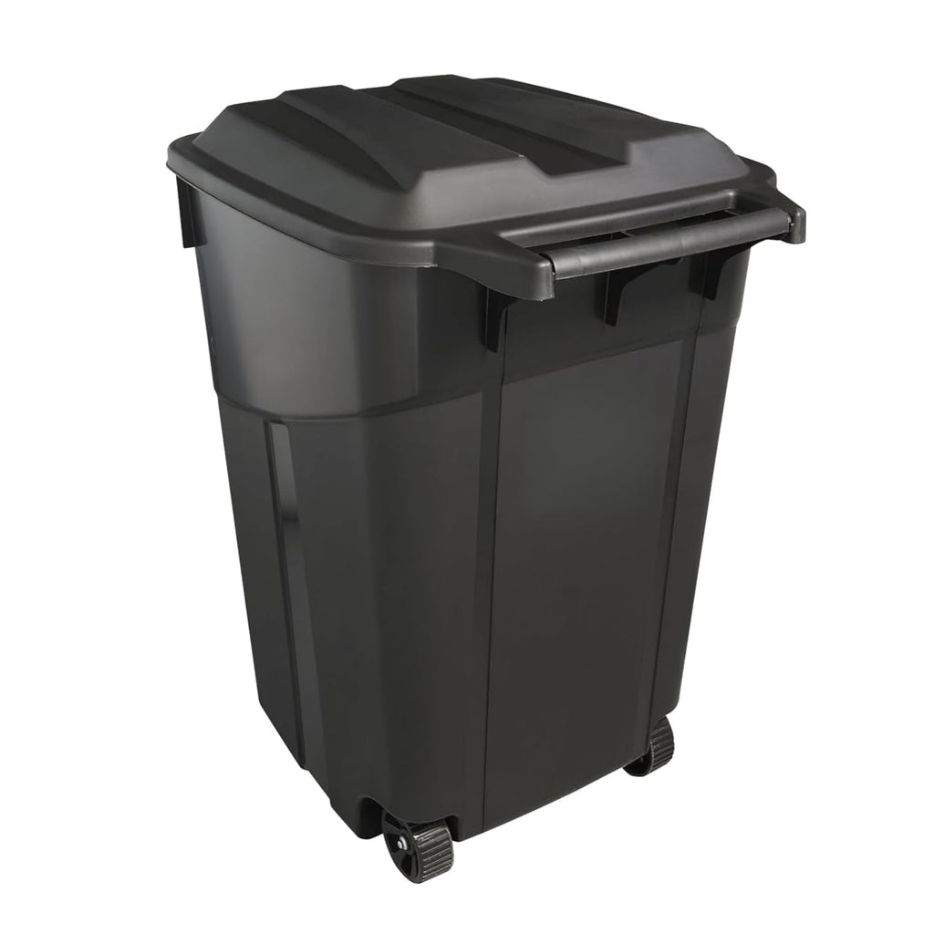 32 Gallon Outdoor Trash Can with Lid - Heavy Duty Garbage Bins with 2 Rugged Wheels,Wheeled Heavy Duty Plastic