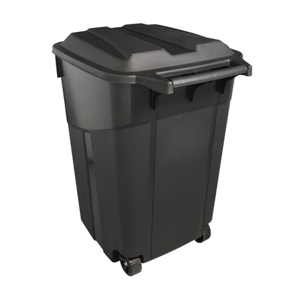 32 Gallon Outdoor Trash Can with Lid - Heavy Duty Garbage Bins with 2 Rugged Wheels,Wheeled Heavy Duty Plastic