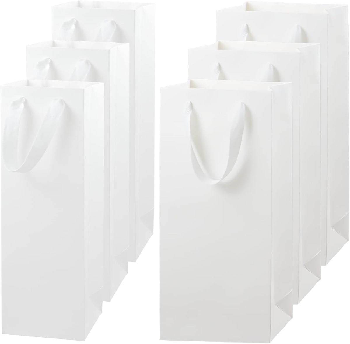 6Pcs White Wine Gift Bags for Single and Double Bottles Paper Bottle Bags with Handles for Champagne, Whiskey