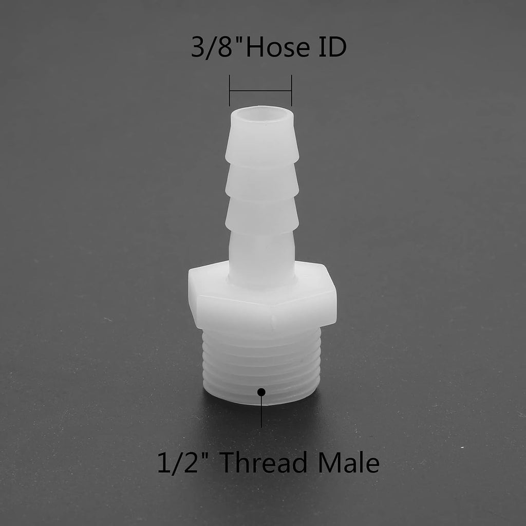 Plastic Hose Barb Fitting 3/8" Barb - 1/2" NPT Male Thread Adapter Fitting