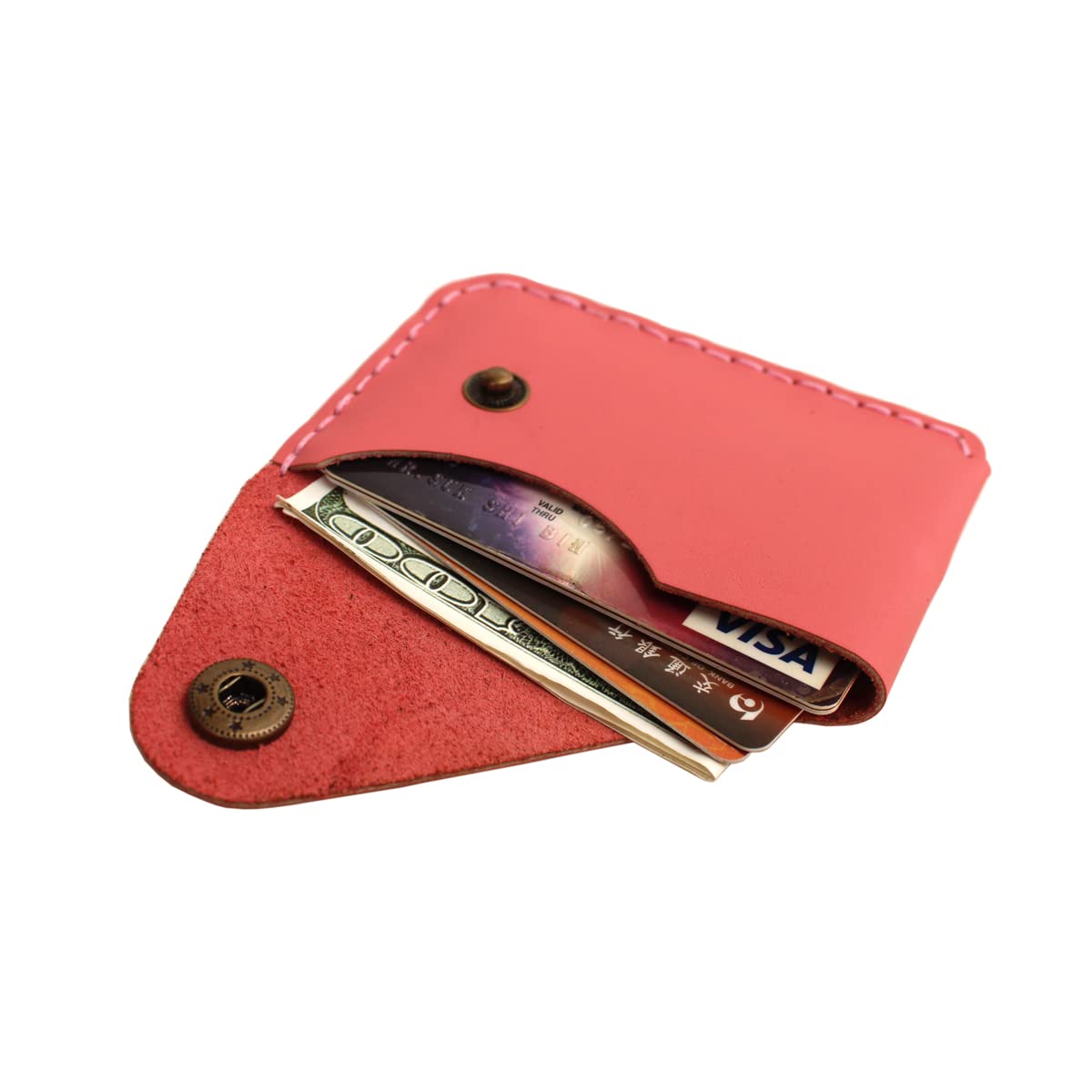 Handmade Front Pocket Simple Card Holder Ultra-thin Wallet Small Envelope Card Case(Pink)