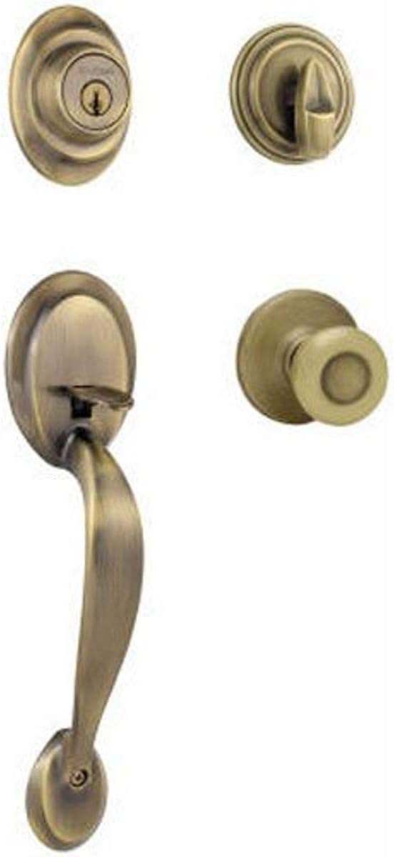 Dakota Front Door Lock Handle and Deadbolt Set, Entry Handleset Exterior with Interior Door Knob, Antique Brass, Pick