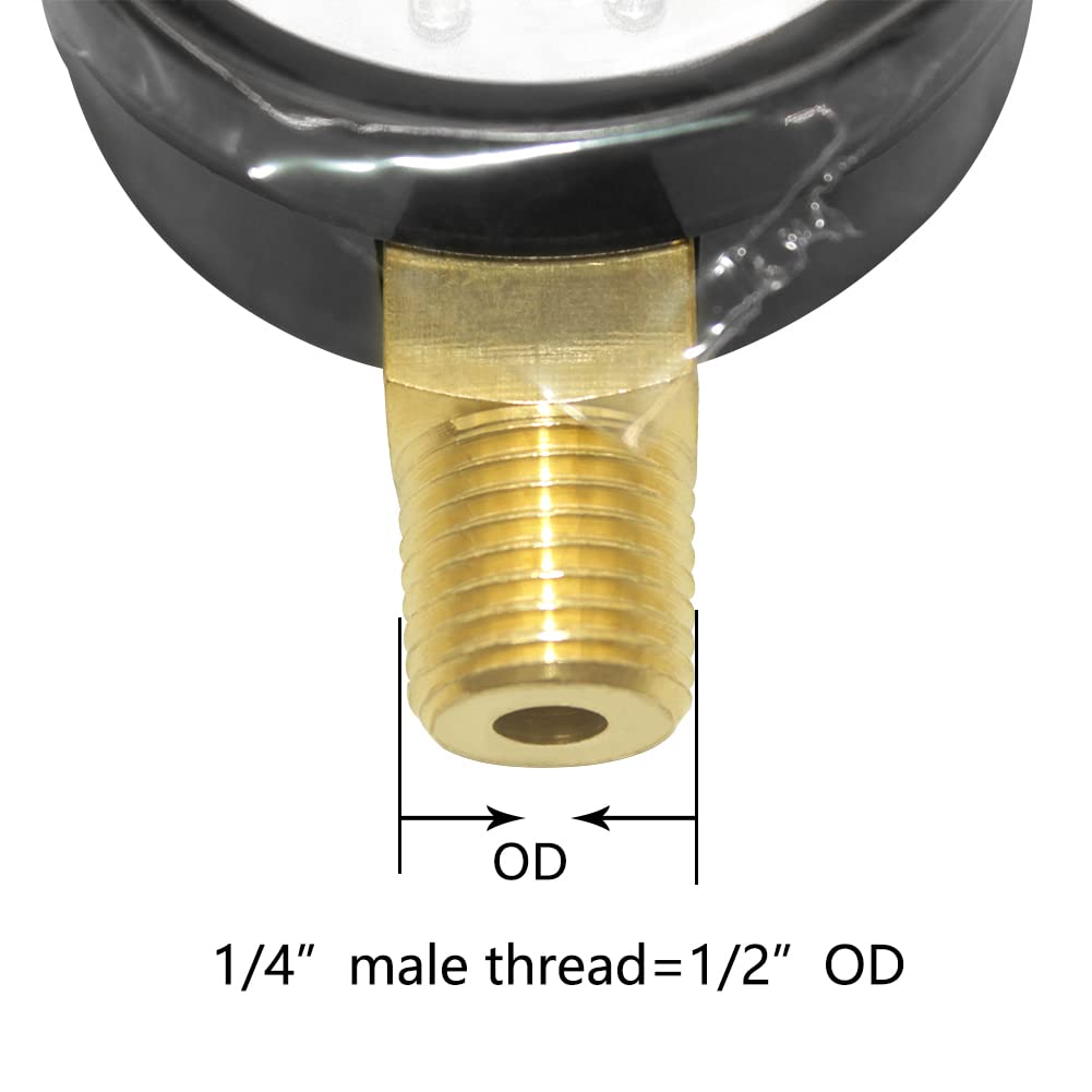 Joywayus Pressure Gauge 0 to 200 PSI Brass 1/4" Male NPT Thread Lower Mount, Multiple Function