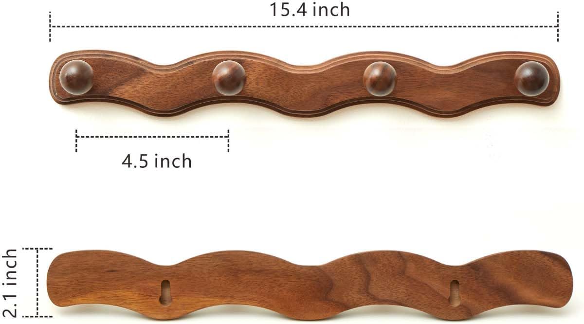 Wood Coat Rack Wall Mount - 4Pack Walnut Coat Hooks for Hanging Clothes,Keys, Robes,Purse,Towels,Bags,Backpack