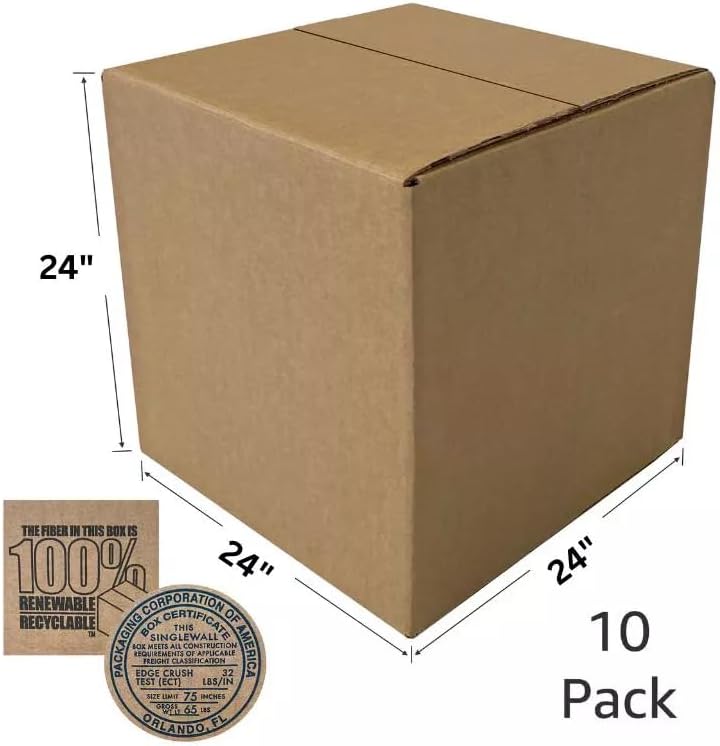 Corrugated Large Mail Shipping Boxes, 24x24x24 inch, 10 pack